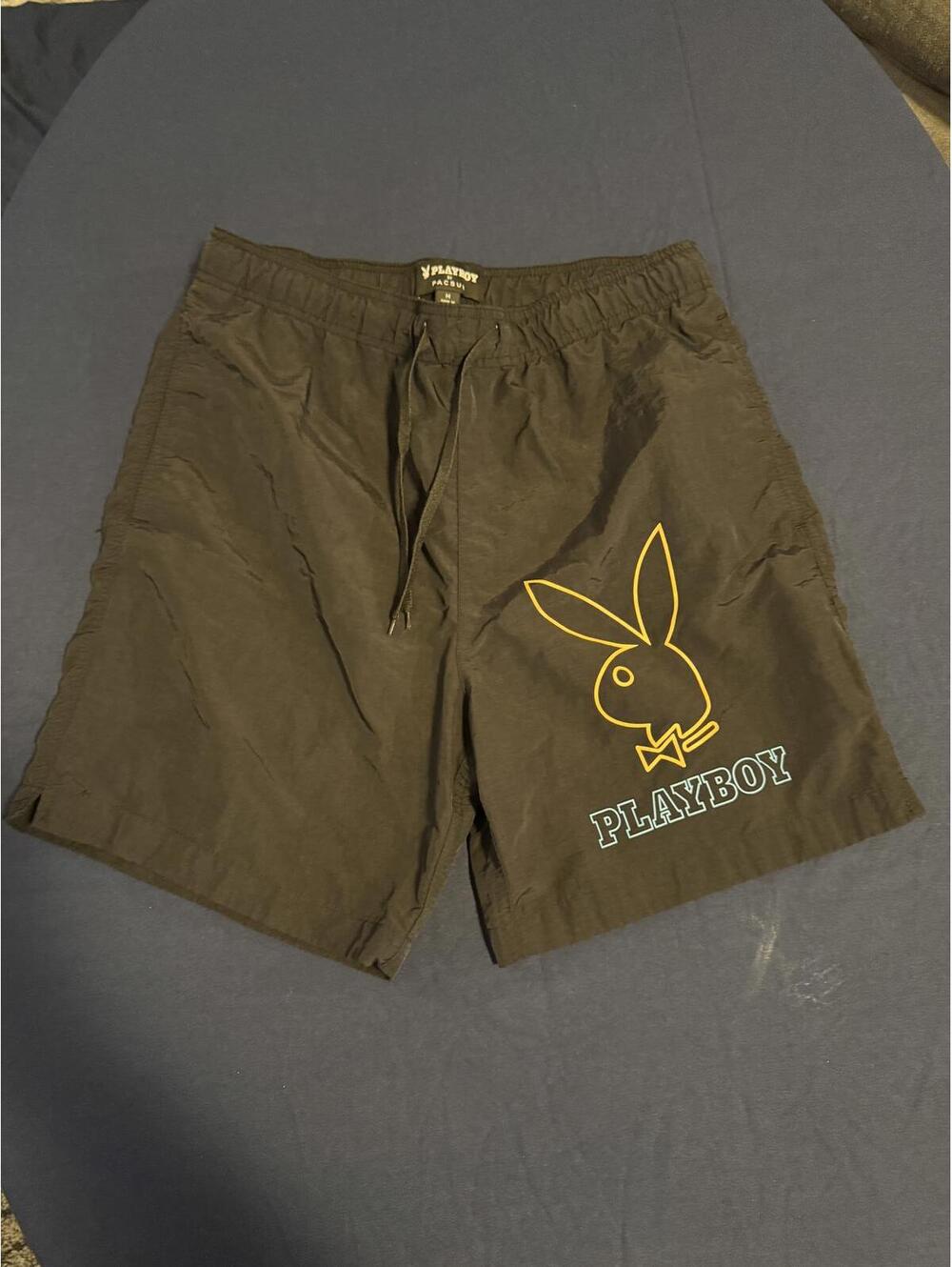 Playboy Men's Black Swim Shorts with Logo Print By Pac Sun Size Med